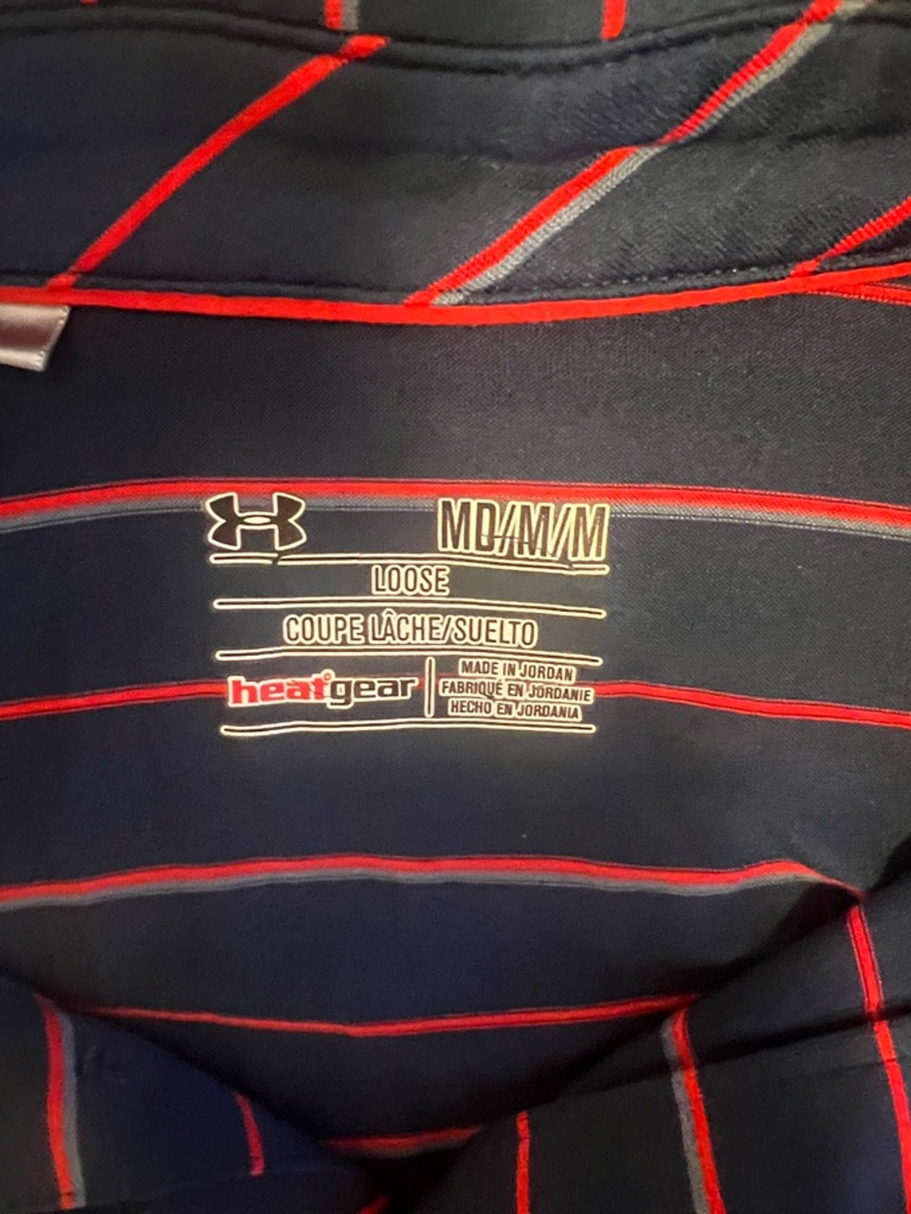 Under Armour Hear Gear Navy Polo with Red Stripes - Picture 2 of 3